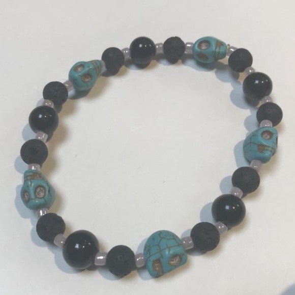 Blue Skull Bracelet, Handmade, Wrist, Ankle - Picture 2 of 4